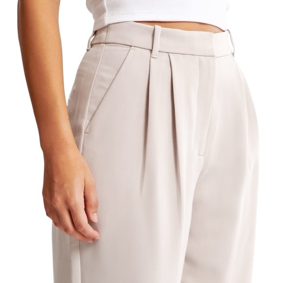 NWT Abercrombie A&F Sloane Tailored Wide Leg Pant Light Taupe 34 Curve Love - Picture 2 of 16